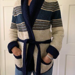 Vintage 1970s thick belted sweater cardigan retro hippie boho fall autumn pocket